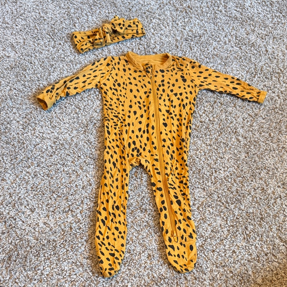 Kyte BABY Size 0-3 Zippered Footie & Headband - Cheetah Print